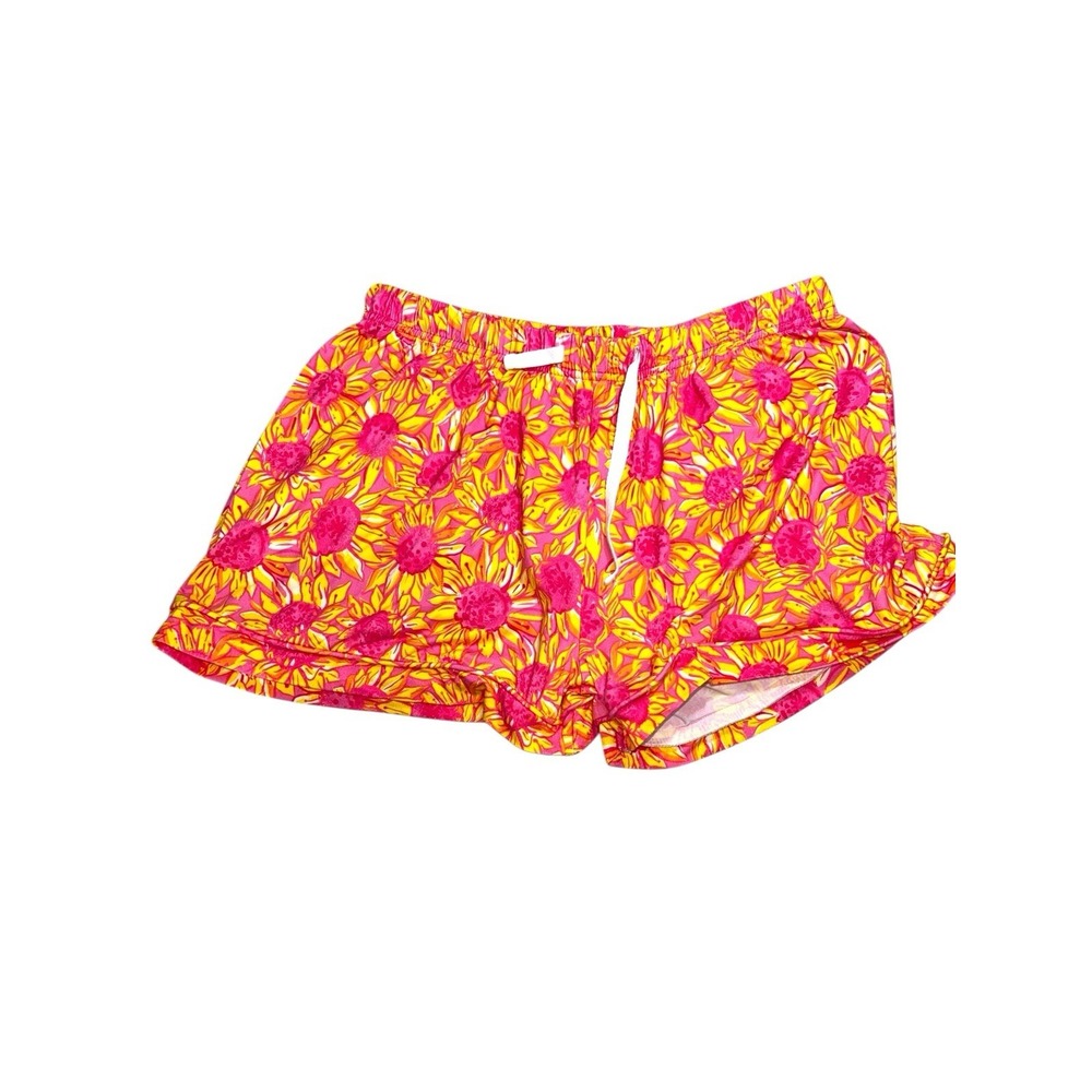 Women's S/M Southern Couture Athletic Shorts Lounge Shorts Pink Sunflower - Picture 1 of 9